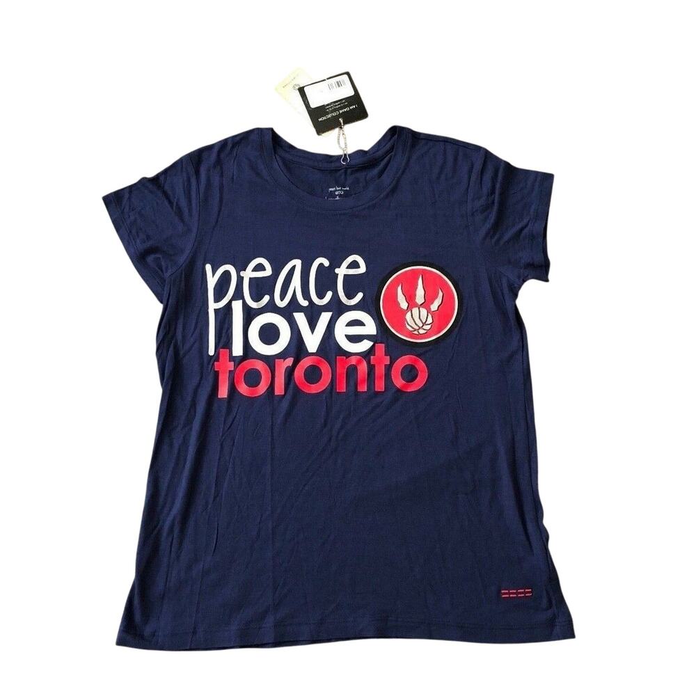 Peace Love World Toronto Raptors NBA Team Crew Neck Shirt Blue XSMALL